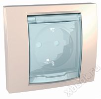 Schneider Electric SE Unica Беж Розетка 1-ая с/з, IP 44 с прозрачной крышкой и рамкой (моноблок) (MGU61.037.25)