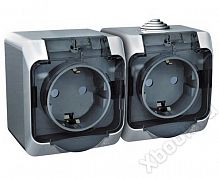 Schneider Electric Lexel Этюд Серый Розетка 2-я с/з со шторками наружный c крышкой IP44 (PA16-244C)
